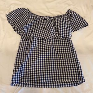 Rebel Sugar Navy and White Gingham Off The Shoulder Top